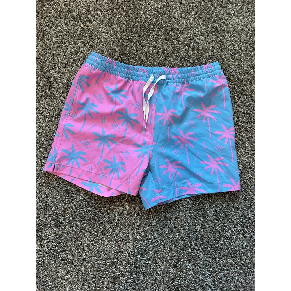 Chubbies Boys Swim Trunks Youth L 14/16 Pink Blue Palm Tree Board Shorts